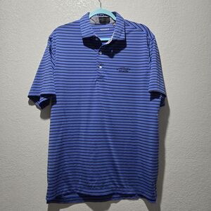 RoseMary Beach Men's Polo in Blue and Black Stripes